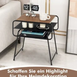 3-stöckiger Beistelltisch mit Aufbewahrungsregal Industrieller Tisch 50 x 40 x 55 cm Natur + Schwarz