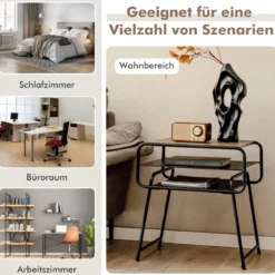 3-stöckiger Beistelltisch mit Aufbewahrungsregal Industrieller Tisch 50 x 40 x 55 cm Natur + Schwarz