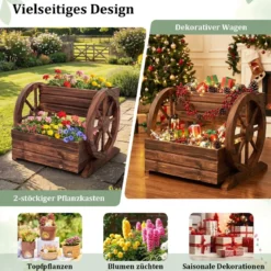 2-stöckiger Blumenkasten holz rustikale Holzwagen-Pflanzkübel mit Ablauflöchern Kaffee