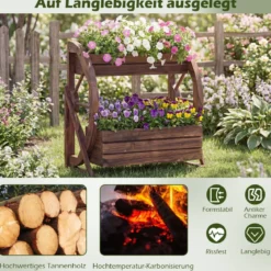 2-stöckiger Blumenkasten rustikaler Holz-Wagen-Pflanzkasten mit Ablauföffnungen Kaffee