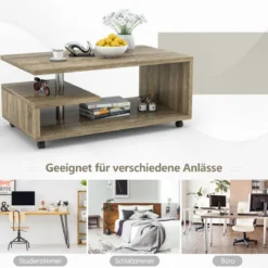 3-stöckiger Couchtisch moderner Konsolentisch mit 4 Rollen Beistelltisch mit Aufbewahrungsregal Braun