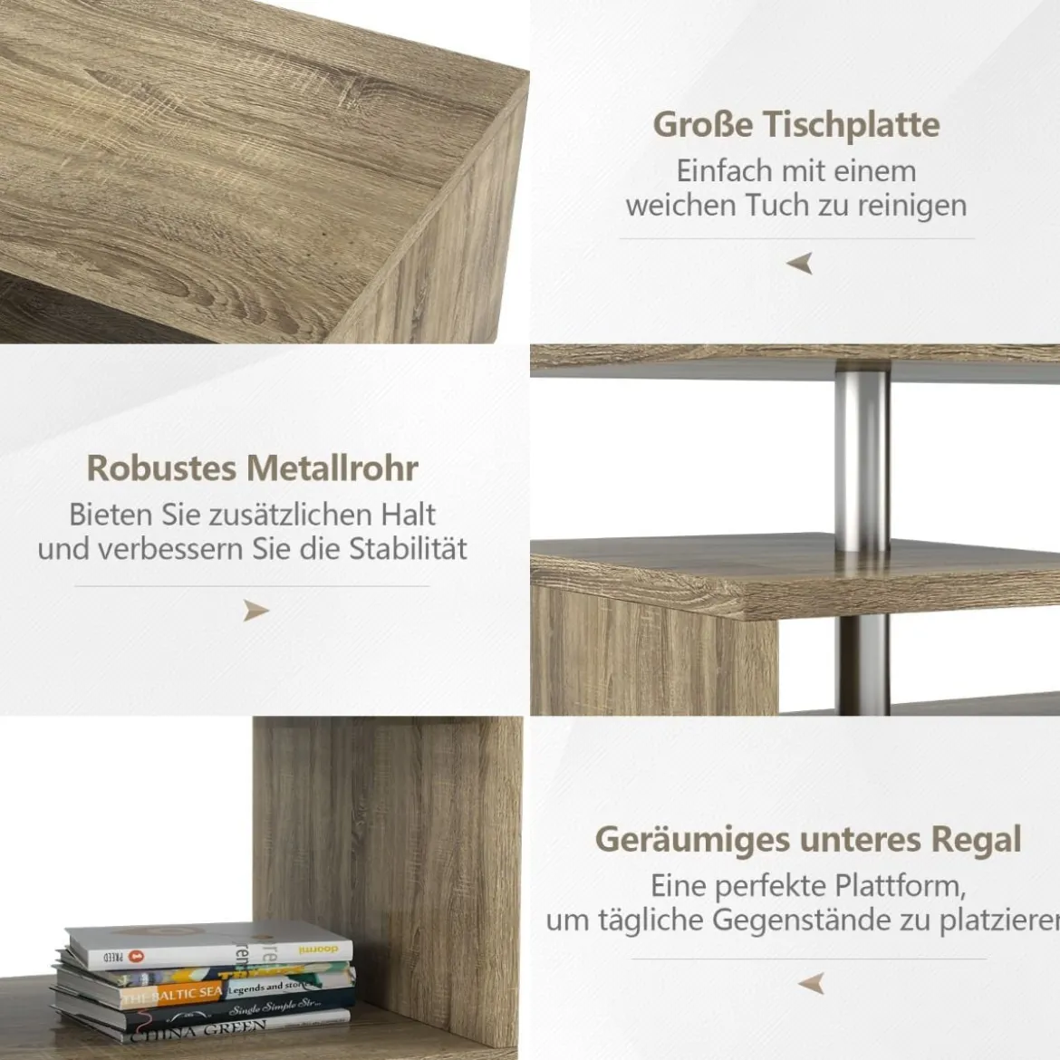 3-stöckiger Couchtisch moderner Konsolentisch mit 4 Rollen Beistelltisch mit Aufbewahrungsregal Braun