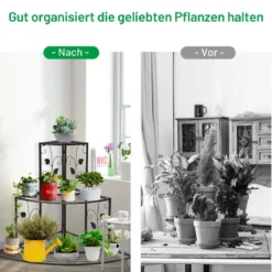 3-stöckiger Eck-Pflanzenständer aus Metall treppenförmiger Blumentopfhalter hübsches Pflanzenregal mit Blattmustern