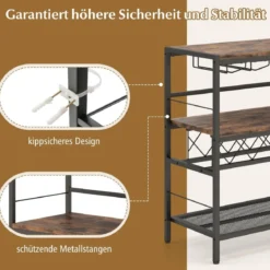 4-stöckiger Freistehender Weinregal mit Weinkeller & 4 Reihen Glashalter Weinbar Tisch
