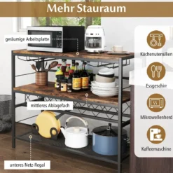 4-stöckiger Freistehender Weinregal mit Weinkeller & 4 Reihen Glashalter Weinbar Tisch
