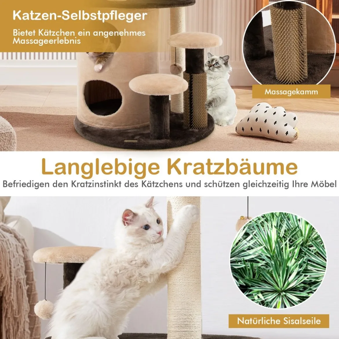 6-Stöckiger Kratzbaum Katzenbaum mit Sisalpfosten für Ruhe und Spaß für Kätzchen Kaffee