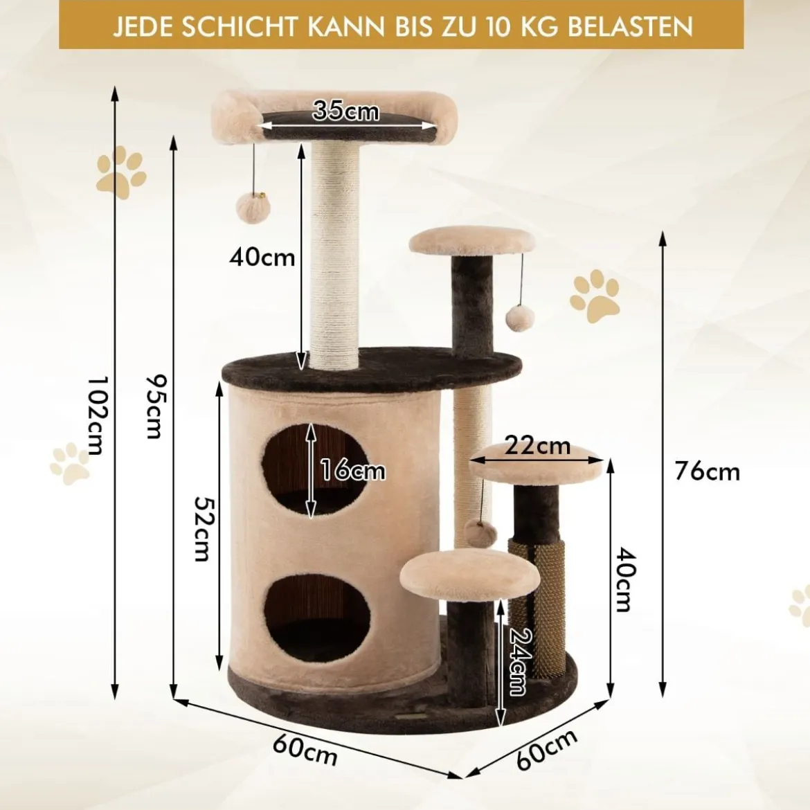 6-Stöckiger Kratzbaum Katzenbaum mit Sisalpfosten für Ruhe und Spaß für Kätzchen Kaffee