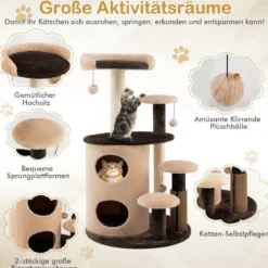 6-Stöckiger Kratzbaum Katzenbaum mit Sisalpfosten für Ruhe und Spaß für Kätzchen Kaffee
