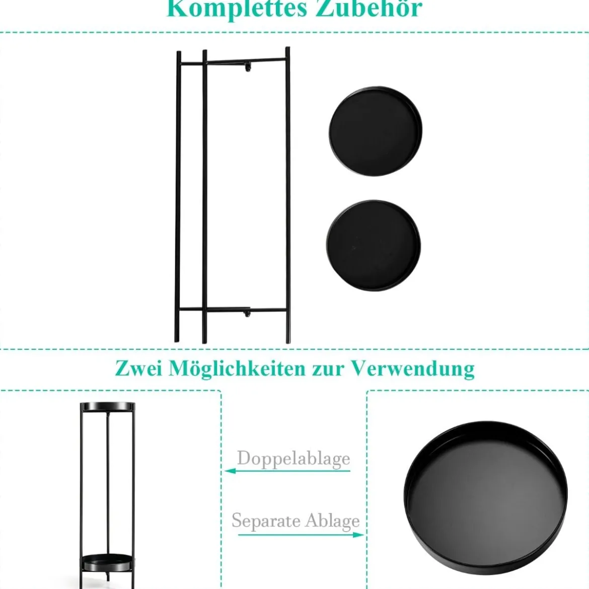 2-stöckiger Metall-Pflanzenständer Moderner Pflanzenständer Ø25 x 80 cm Schwarz