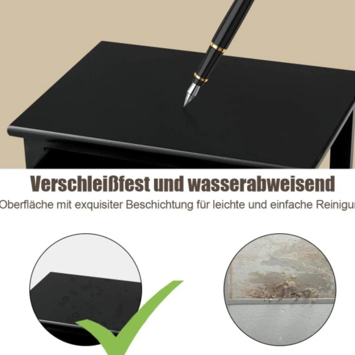 2-Stöckiger Nachttisch aus Holz mit Schublade und Korb stilvollenund modernen Design Ideal für das Schlaf- und Wohnzimmer Schwarz