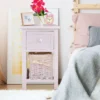 2-Stöckiger Nachttisch aus Holz mit Schublade und Korb stilvollenund modernen Design Ideal für das Schlaf- und Wohnzimmer Weiß