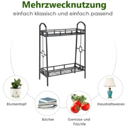 2-stöckiger Pflanzenständer aus Metall freistehendes Blumenregal Standregal Schwarz