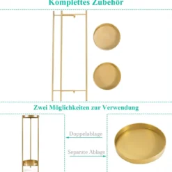 2-stöckiger Pflanzenständer aus Metall Moderner Blumenständer mit Ablage 25 x 80 cm Golden