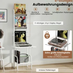 5-stöckiger Plattenspielerständer mit Vinyl-Ausstellungsregal Schallplattenständer Weiß