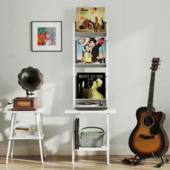 5-stöckiger Plattenspielerständer mit Vinyl-Ausstellungsregal Schallplattenständer Weiß
