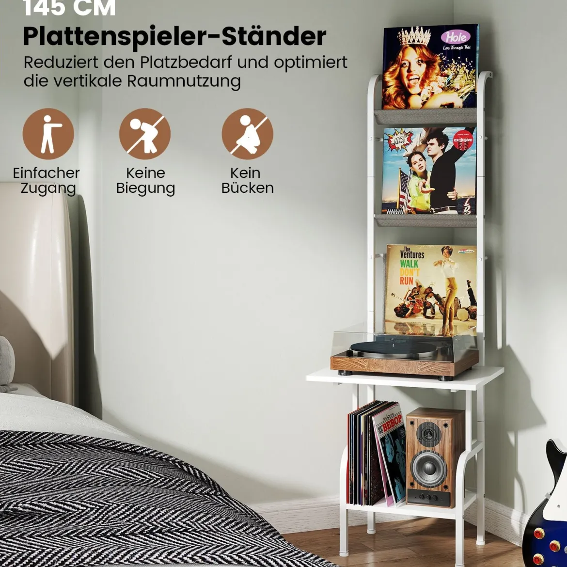 5-stöckiger Plattenspielerständer mit Vinyl-Ausstellungsregal Schallplattenständer Weiß