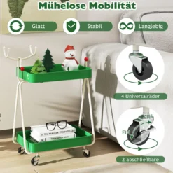 2-stöckiger Rollwagen in Rentierform Servierwagen Küchewagenfür Weihnachten Grün
