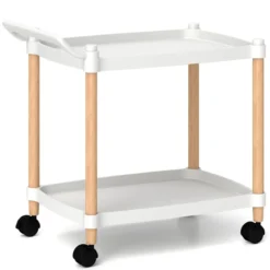 2-stöckiger Rollwagen mit Verriegelbaren Rädern & Buchenholzrahmen Trolley Organizer