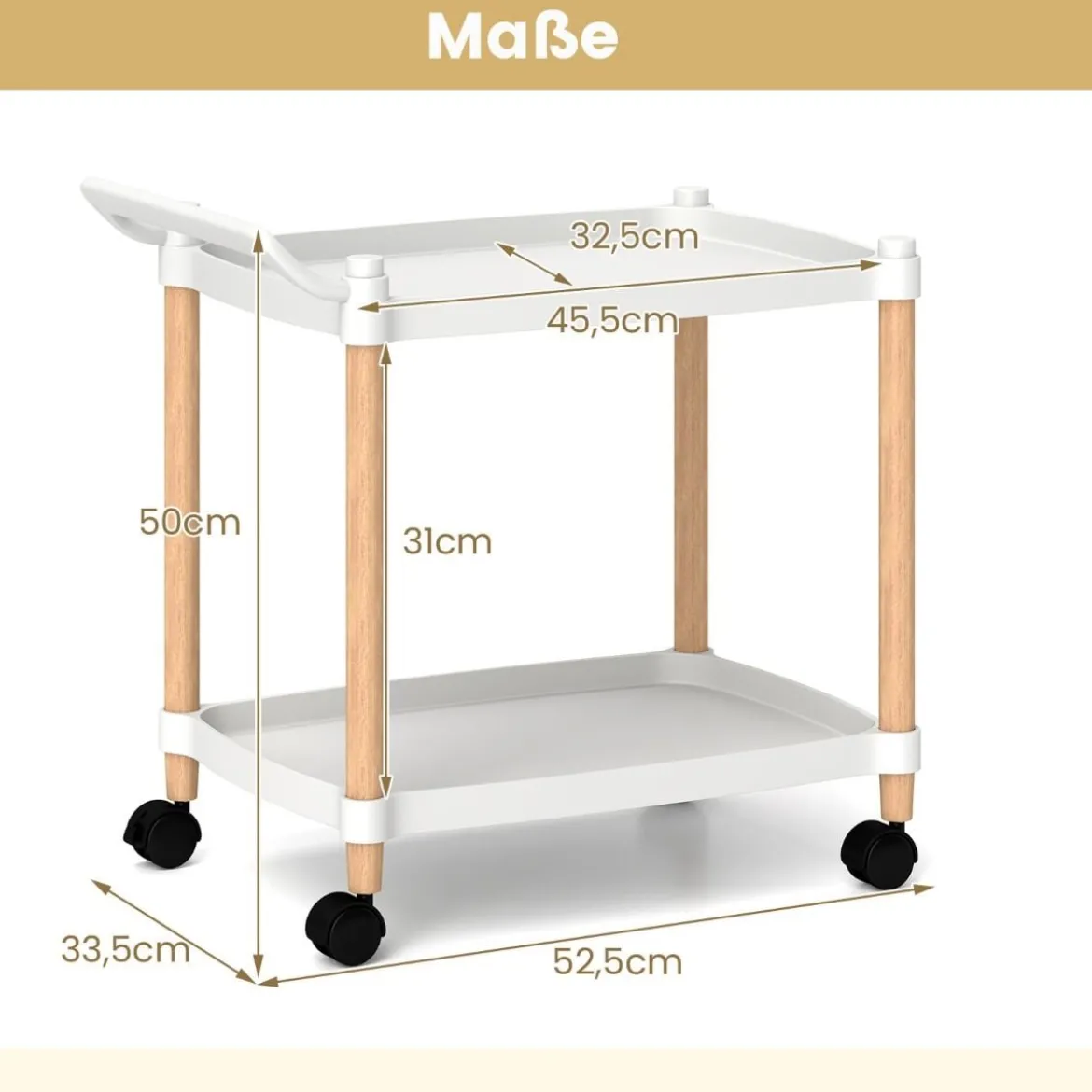 2-stöckiger Rollwagen mit Verriegelbaren Rädern & Buchenholzrahmen Trolley Organizer