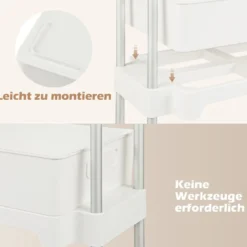 3-stöckiger Rollwagen multifunktionaler Lagerwagen mit Abnehmbarer Abdeckung Weiß