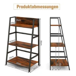 3-stöckiges Bücherregal aus Holz mit Metallrahmen & Kippschutz Industrielles Leiterregal