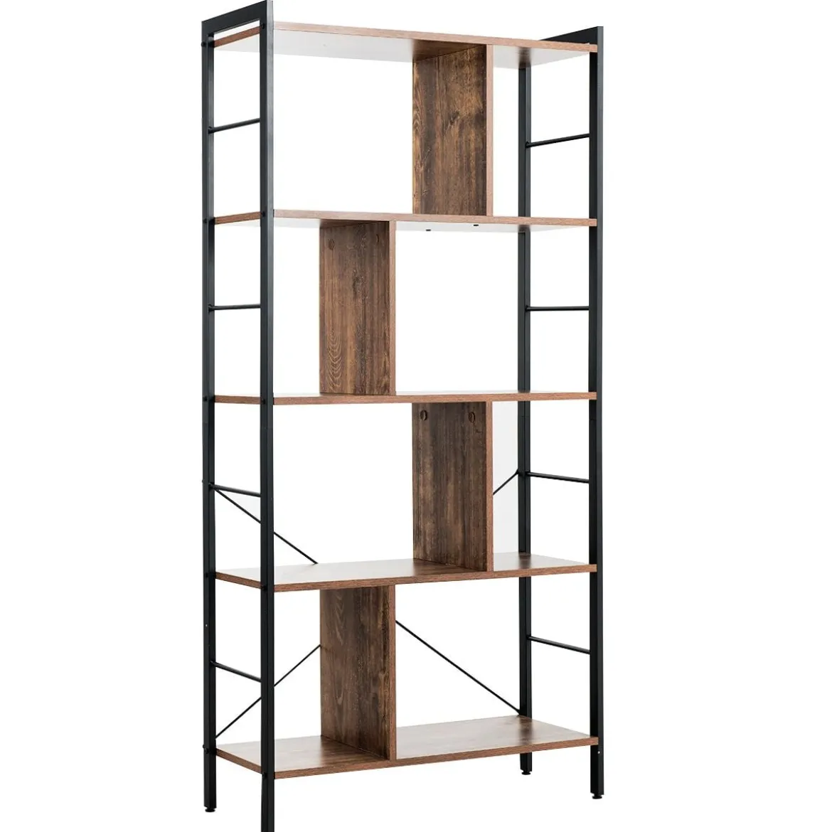 5-stöckiges Bücherregal Bücherregal mit Metallrahmen Standregal Holz 74 x 30 x 154,5 cm Braun