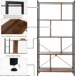 5-stöckiges Bücherregal Bücherregal mit Metallrahmen Standregal Holz 74 x 30 x 154,5 cm Braun