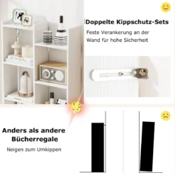 12-stöckiges Bücherregal Displayständer mit Anti-Kipp-Sicherungen Baumförmiges Standregal 65 x 20 x 162 cm