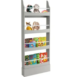 4-Stöckiges Bücherregal für Kinder Freistehendes Ablageregal mit Kippschutz 60 x 14 x 147 cm Grau