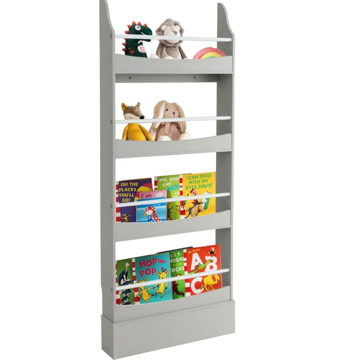 4-Stöckiges Bücherregal für Kinder Freistehendes Ablageregal mit Kippschutz 60 x 14 x 147 cm Grau