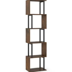 5 stöckiges Bücherregal Geometrisches Standregal mit Kippschutz Freistehendes Lagerregal Rustikales Braun