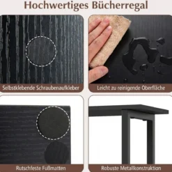 5 stöckiges Bücherregal Geometrisches Standregal mit Kippschutz Freistehendes Lagerregal Schwarz