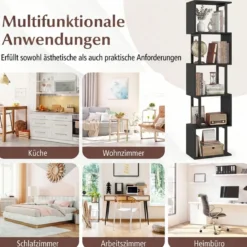 5 stöckiges Bücherregal Geometrisches Standregal mit Kippschutz Freistehendes Lagerregal Schwarz