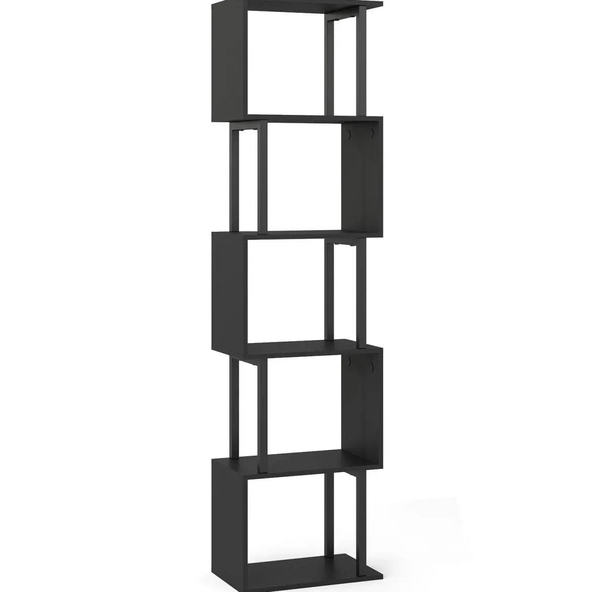5 stöckiges Bücherregal Geometrisches Standregal mit Kippschutz Freistehendes Lagerregal Schwarz