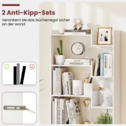 6-stöckiges Bücherregal Holzregal mit 2 Kippsicherungen offenes Ausstellungsregal 69 x 22 x 163 cm Weiß