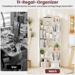 6-stöckiges Bücherregal Holzregal mit 2 Kippsicherungen offenes Ausstellungsregal 69 x 22 x 163 cm Weiß