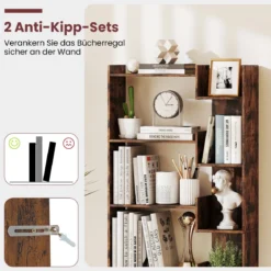 6-stöckiges Bücherregal Holzregal mit 2 Kippsicherungen offenes Ausstellungsregal 69 x 22 x 163 cm