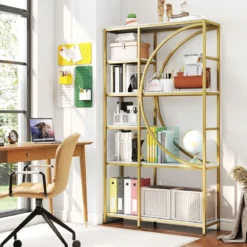 6-stöckiges Bücherregal industrielles Büroregal mit offenen Ablageflächen hohes Regal mit bogenförmigem Design Standregale