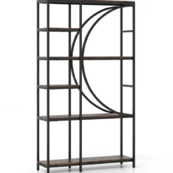 6-stöckiges Bücherregal industrielles Büroregal mit offenen Ablageflächen hohes Regal mit bogenförmigem Design Standregale
