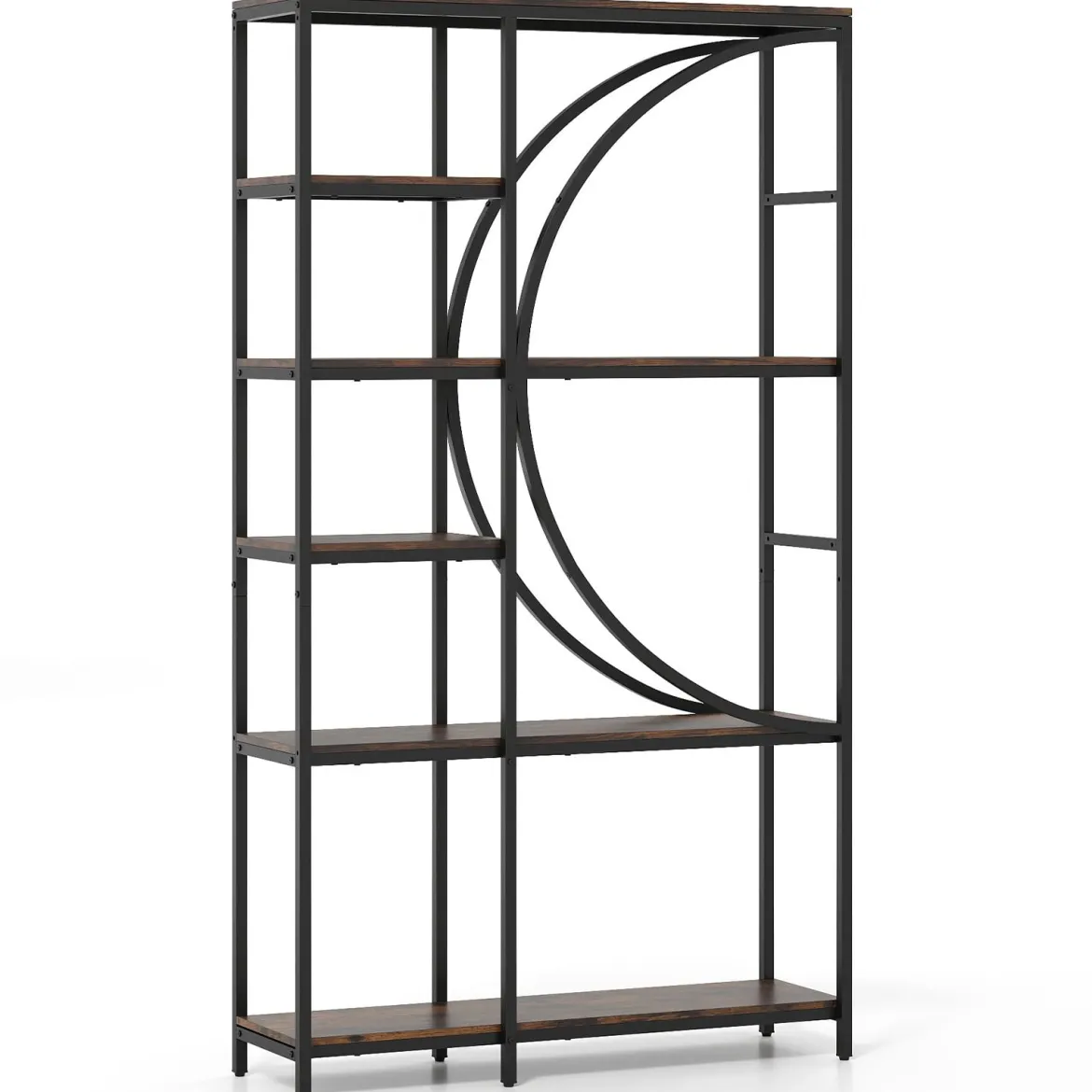 6-stöckiges Bücherregal industrielles Büroregal mit offenen Ablageflächen hohes Regal mit bogenförmigem Design Standregale