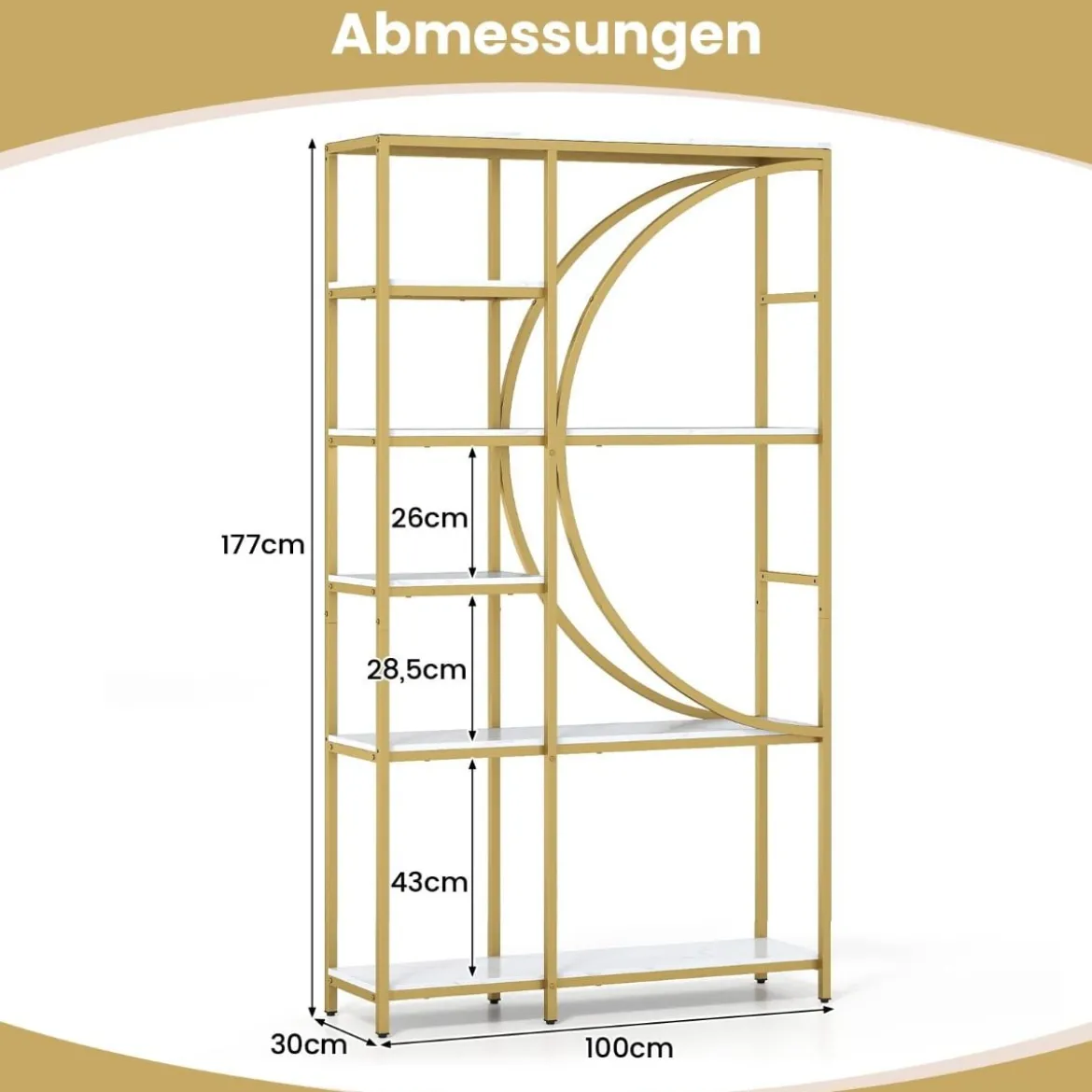 6-stöckiges Bücherregal industrielles Büroregal mit offenen Ablageflächen hohes Regal mit bogenförmigem Design Standregale