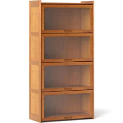 4 stöckiges Bücherregal mit Acryltüren Vitrinenschrank aus Bambus 69 x 34 x 140 cm Braun/Natur