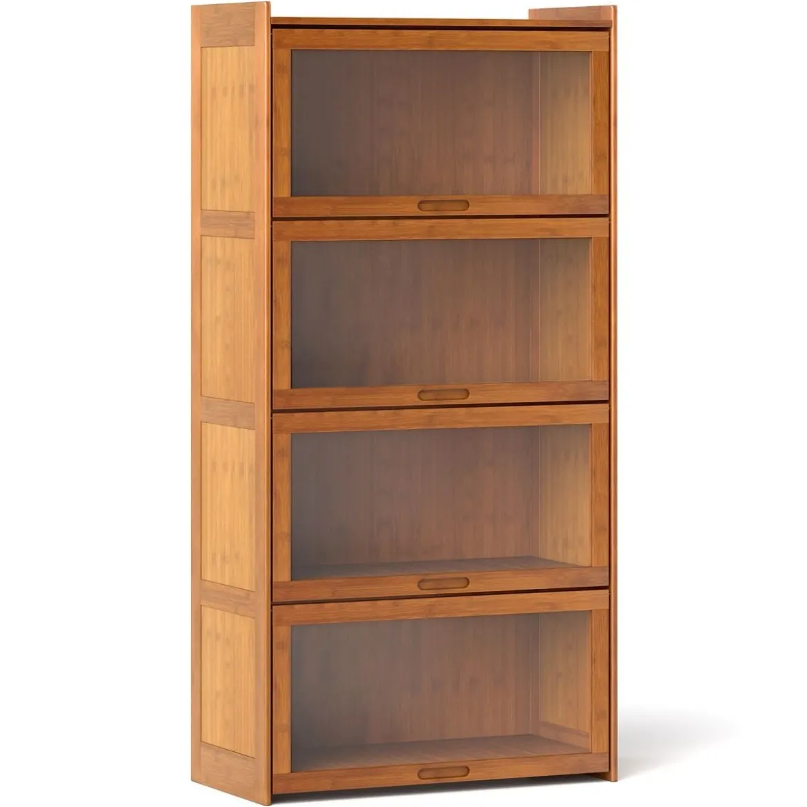 4 stöckiges Bücherregal mit Acryltüren Vitrinenschrank aus Bambus 69 x 34 x 140 cm Braun/Natur