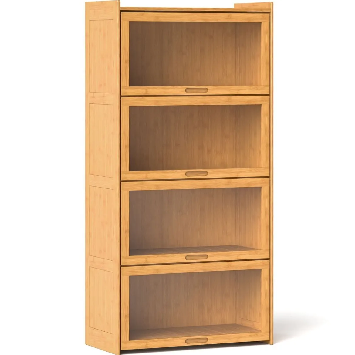 4 stöckiges Bücherregal mit Acryltüren Vitrinenschrank aus Bambus 69 x 34 x 140 cm Braun/Natur