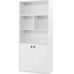 5-stöckiges Bücherregal mit Doppeltüren 155 cm hohes Standregal mit offenen Fächern Weiß