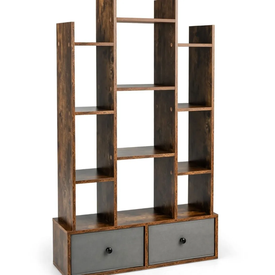 12-Stöckiges Bücherregal mit Offener Rückseite & Schublade 81 x 24 x 132 cm Braun