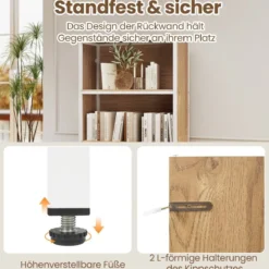 4-stöckiges Bücherregal mit Offenen Fächern & StoffSchublade Standregal Bücherschrank Natur
