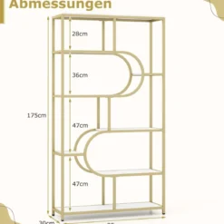 5-stöckiges Bücherregal mit Offenen Regalen Standregal Display Regal Weiß & Gold