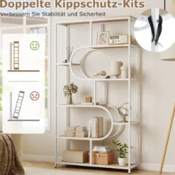5-stöckiges Bücherregal mit Offenen Regalen Standregal Display Regal Natur & Weiß