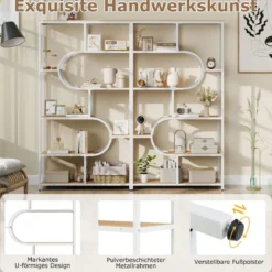 5-stöckiges Bücherregal mit Offenen Regalen Standregal Display Regal Natur & Weiß